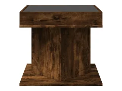Mesa de centro y LED madera ingeniería roble ahumado 50x50x45cm