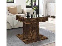 Mesa de centro y LED madera ingeniería roble ahumado 50x50x45cm
