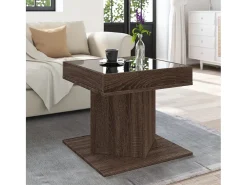 Mesa de centro y LED madera ingeniería marrón roble 50x50x45 cm