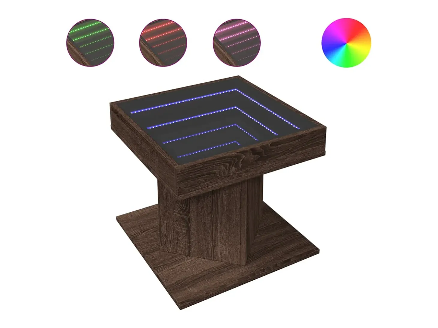 Mesa de centro y LED madera ingeniería marrón roble 50x50x45 cm