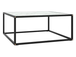 Mesa de centro-Mesa auxiliar negra con vidrio de mármol blanco 80x80x35 cm SHL4185