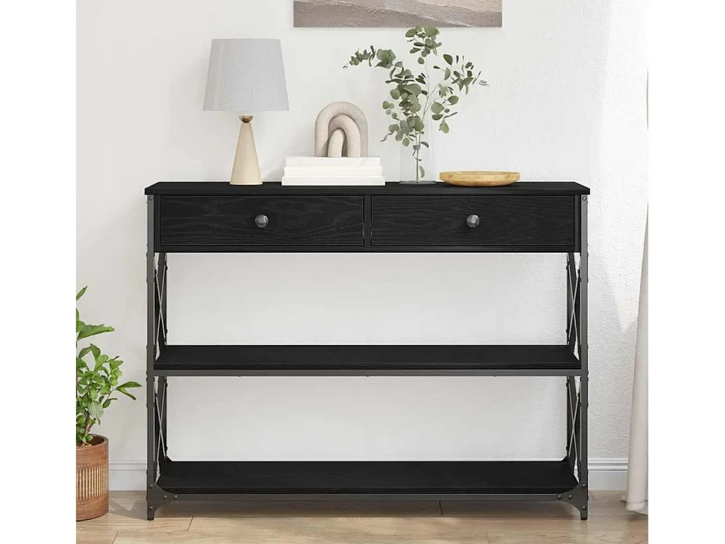 Mesa de Consola con cajón Roble negro 100 x 28 x 75 cm