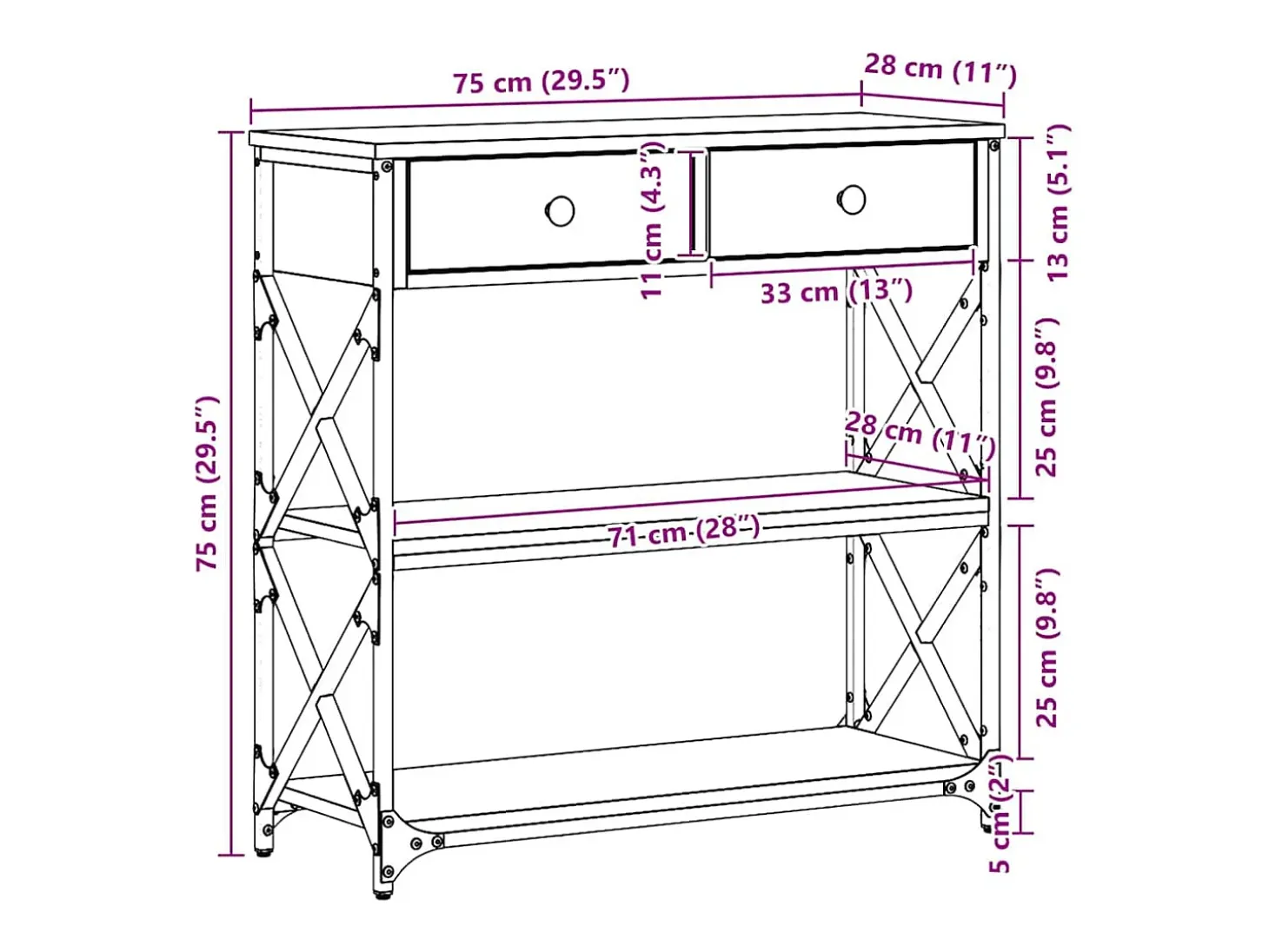 Mesa de Consola con cajón Madera vieja 75 x 28 x 75 cm