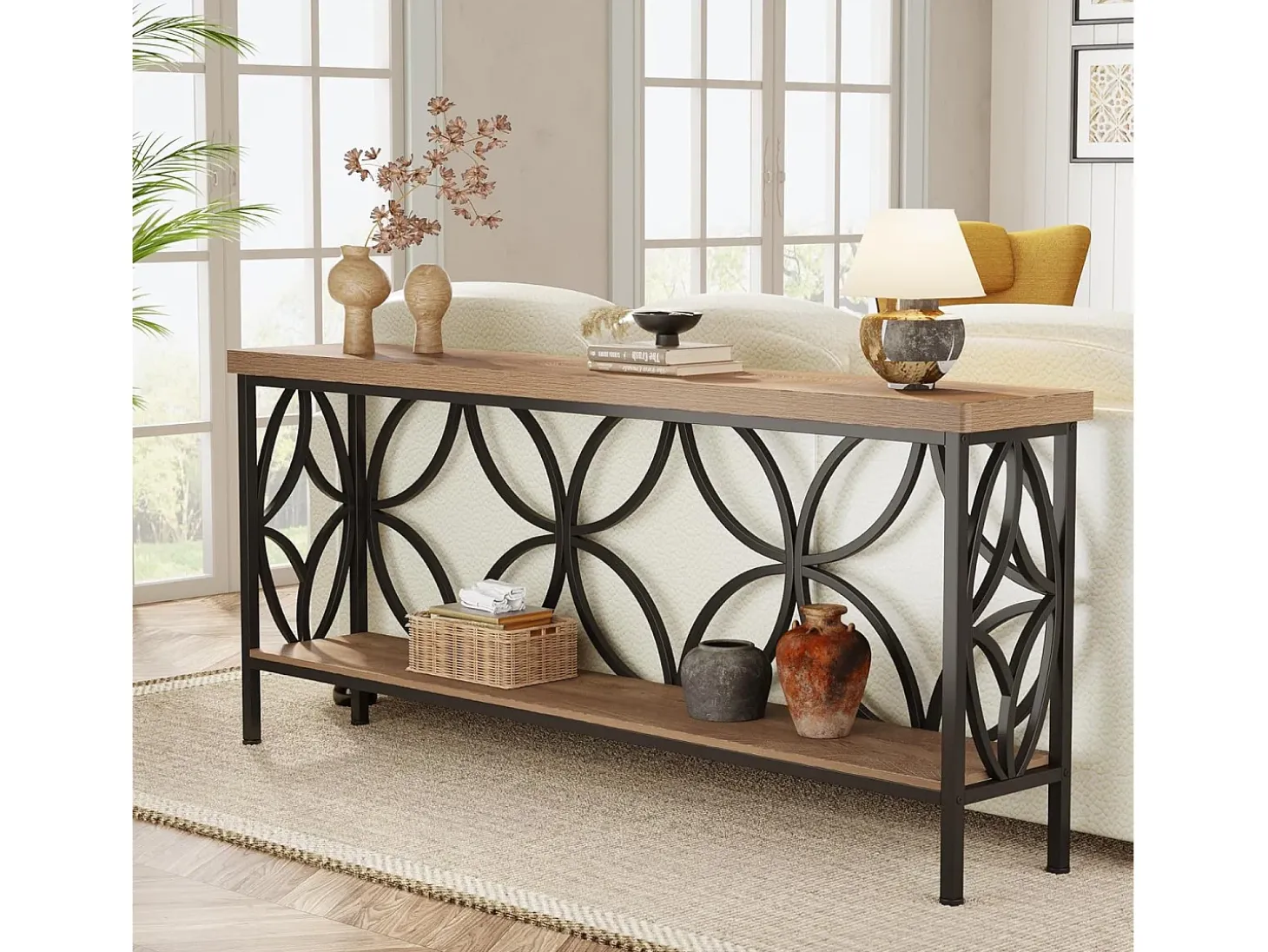 Mesa de consola con estante Mesa de sofá estrecha de 160 cm Mesa de pasillo