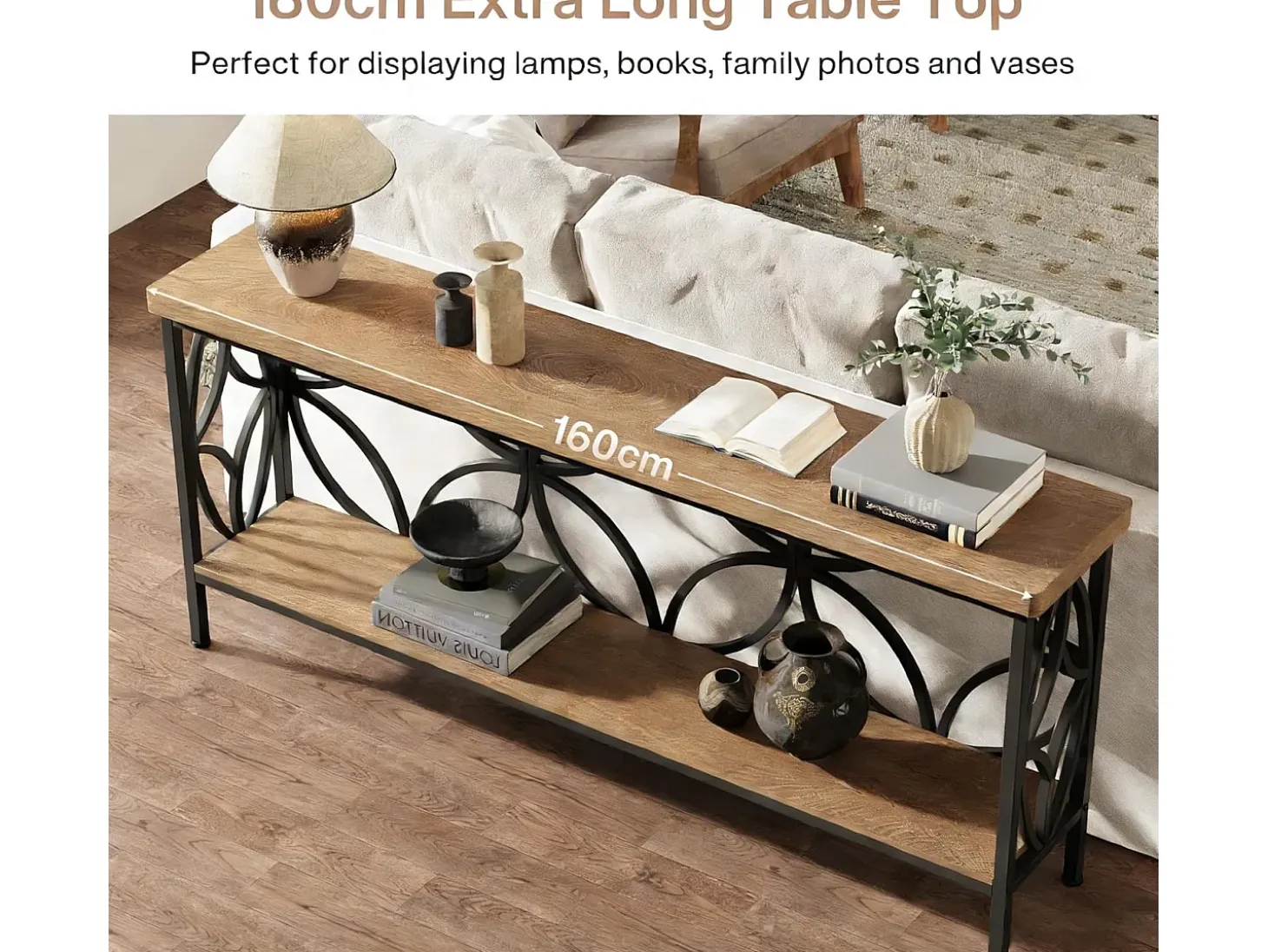 Mesa de consola con estante Mesa de sofá estrecha de 160 cm Mesa de pasillo
