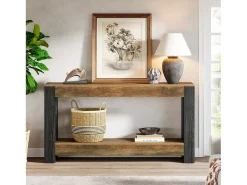 Mesa de consola de 160 cm de largo para la entrada, Mesa de entrada de madera rústica para el salón
