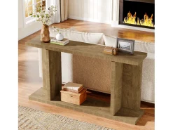 Mesa de consola de 140 cm, mesa de sofá rústica de 2 niveles para entrada detrás del sofá