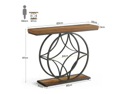Mesa de consola de 120 cm, mesa para sofá industrial de dos niveles con marco metálico geométrico, mesas estrechas de decoración para el vestíbulo
