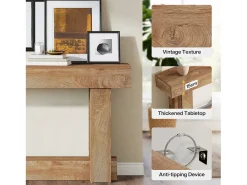 Mesa de consola de 160 cm, mesa de entrada de dos niveles, mesa auxiliar rectangular de madera detrás del sofá