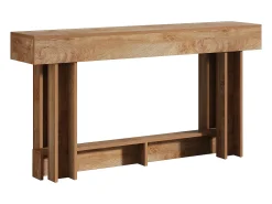 Mesa de consola de 160 cm, mesa de entrada de dos niveles, mesa auxiliar rectangular de madera detrás del sofá