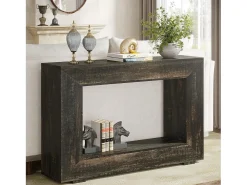 Mesa de consola de 120 cm, mesa de sofá con almacenamiento, mesa moderna de entrada para pasillo negro