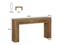 Mesa de consola de 160 cm, mesa larga rústica acanalada detrás del sofá para recibidor