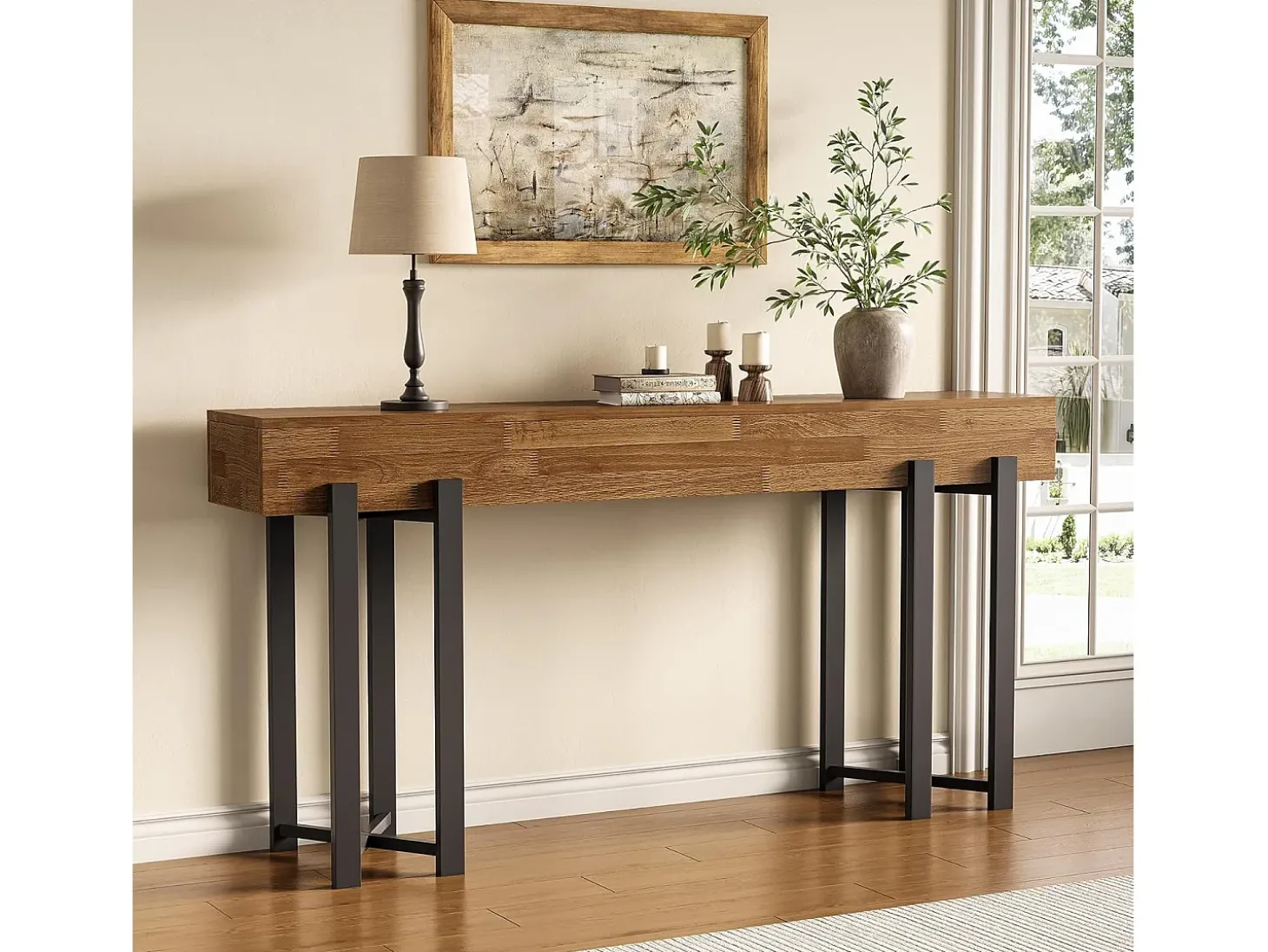 Mesa de consola de 160 cm para entrada, mesa rural detrás del sofá, mesa de sofá minimalista para sala de estar