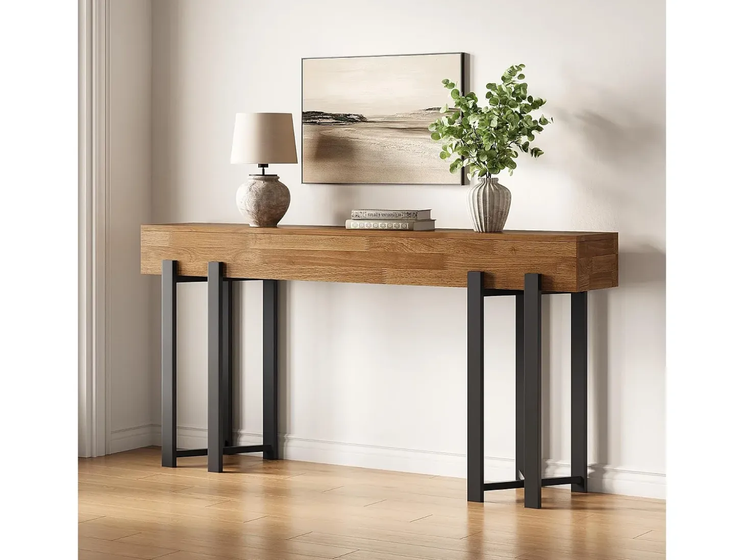 Mesa de consola de 160 cm para entrada, mesa rural detrás del sofá, mesa de sofá minimalista para sala de estar