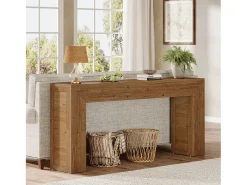 Mesa de consola de 160 cm para el vestíbulo, mesa de consola de sofá de estilo rústico para detrás del sillón.