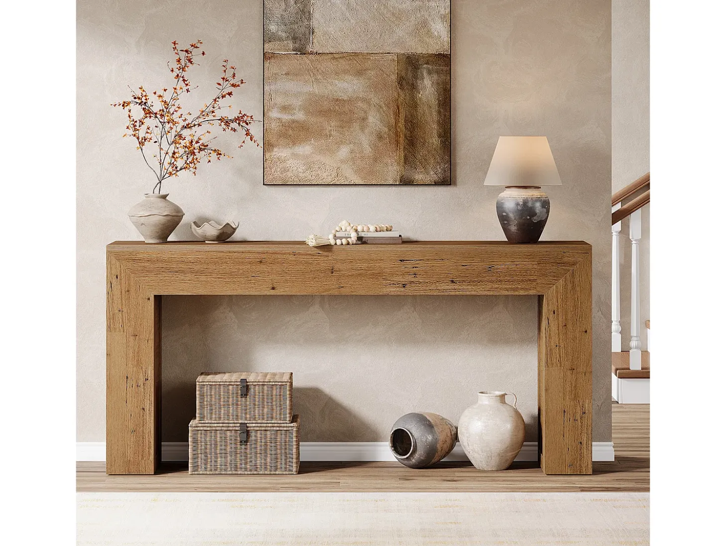 Mesa de consola de 160 cm para el vestíbulo, mesa de consola de sofá de estilo rústico para detrás del sillón.