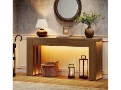 Mesa de consola de 150 cm para sala de estar, mesa de entrada de estilo rústico con patas de listones verticales