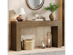 Mesa de consola de 150 cm para sala de estar, mesa de entrada de estilo rústico con patas de listones verticales