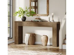 Mesa de consola de 150 cm para sala de estar, mesa de entrada de estilo rústico con patas de listones verticales