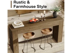 Mesa de consola de 150 cm para sala de estar, mesa de entrada de estilo rústico con patas de listones verticales