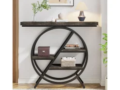 Mesa de consola de 4 niveles, mesa de entrada de 100 cm con estructura metálica geométrica