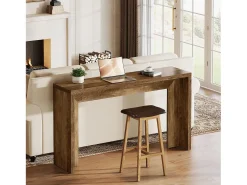Mesa de consola de estilo rústico, mesa de canapé de madera de 140 cm con espacio de almacenamiento para la entrada