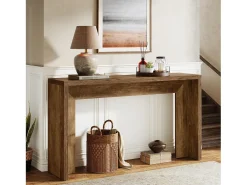 Mesa de consola de estilo rústico, mesa de canapé de madera de 140 cm con espacio de almacenamiento para la entrada