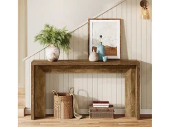 Mesa de consola de estilo rústico, mesa de canapé de madera de 140 cm con espacio de almacenamiento para la entrada