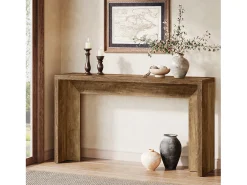 Mesa de consola de estilo rústico, mesa de canapé de madera de 140 cm con espacio de almacenamiento para la entrada