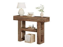 Mesa de consola de estilo rural de 105 cm, mesa para sofá estrecha de dos niveles para colocar detrás del sofá