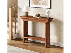 Mesa de consola de madera maciza rústica de 100 cm detrás del sofá con estante inferior