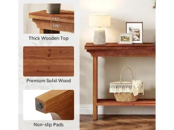 Mesa de consola de madera maciza rústica de 100 cm detrás del sofá con estante inferior