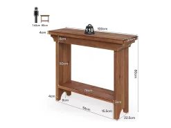Mesa de consola de madera maciza rústica de 100 cm detrás del sofá con estante inferior