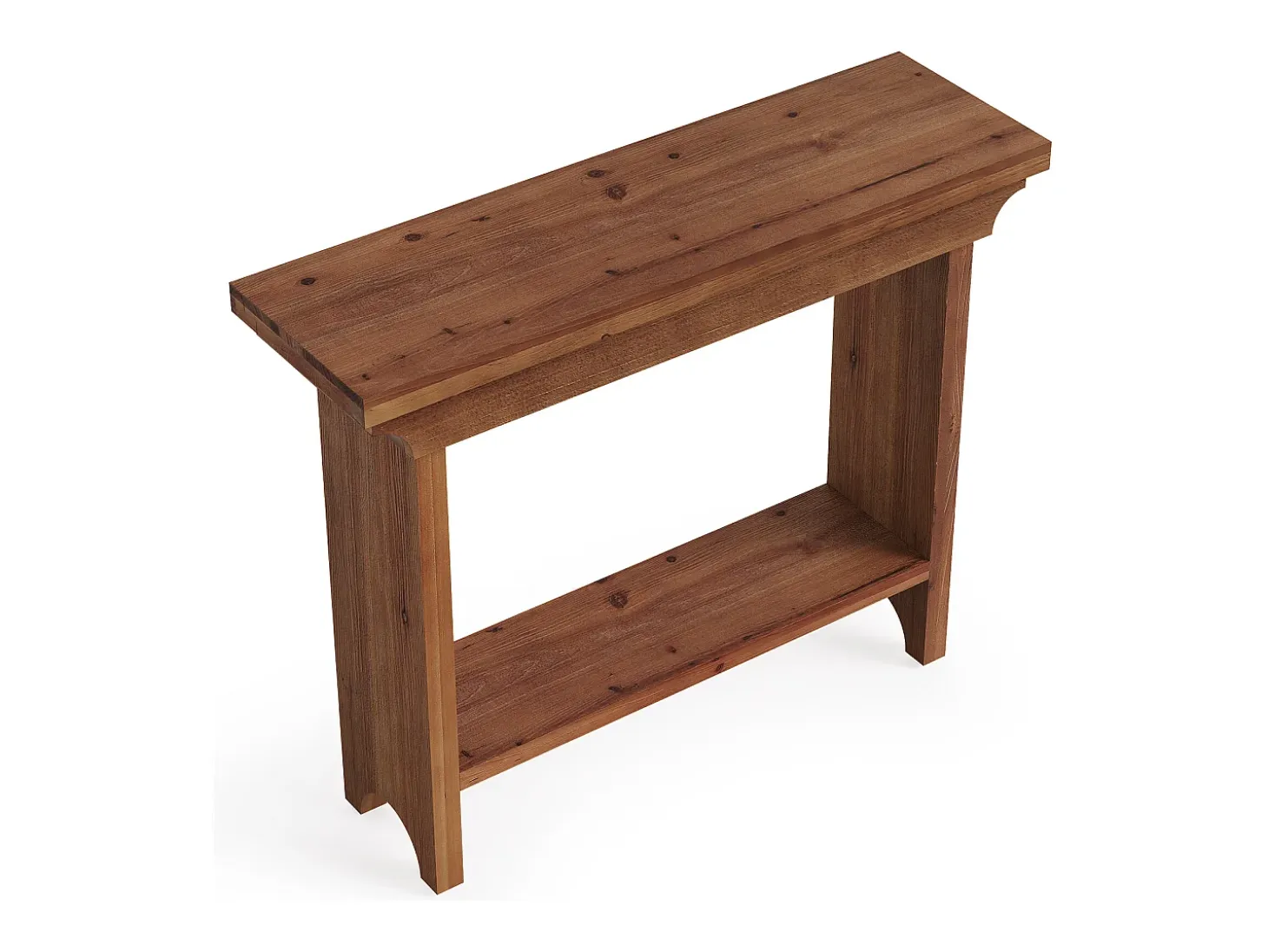 Mesa de consola de madera maciza rústica de 100 cm detrás del sofá con estante inferior