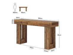 Mesa de consola, mesa de entrada rústica de 160 cm, consola rectangular de acento para entrada, pasillo