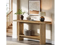 Mesa de consola moderna de 140 cm, mesa para el pasillo estrecho con espacio de almacenamiento para la sala de estar