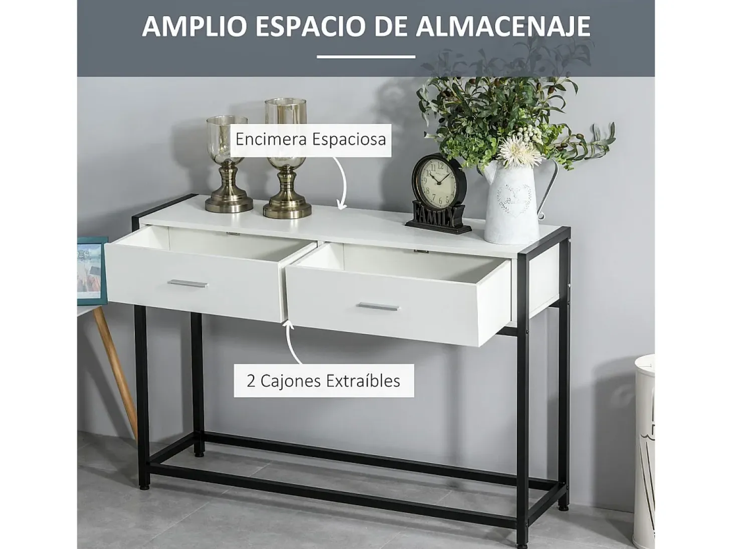 Mesa de consola negro y blanco 120x34x81 cm HOMCOM