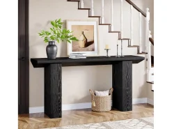 Mesa de consola para entrada, mesa de sofá larga y estrecha negra de 160 cm