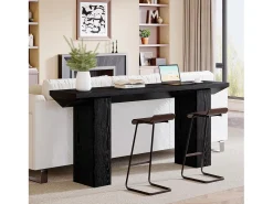 Mesa de consola para entrada, mesa de sofá larga y estrecha negra de 160 cm