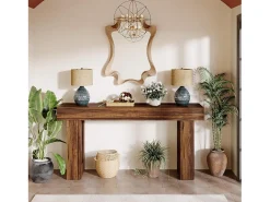 Mesa de consola rectangular de 160 cm de largo, mesa baja detrás del sofá, mesa de estilo rústico para la entrada, el pasillo, el salón (marrón rústico)