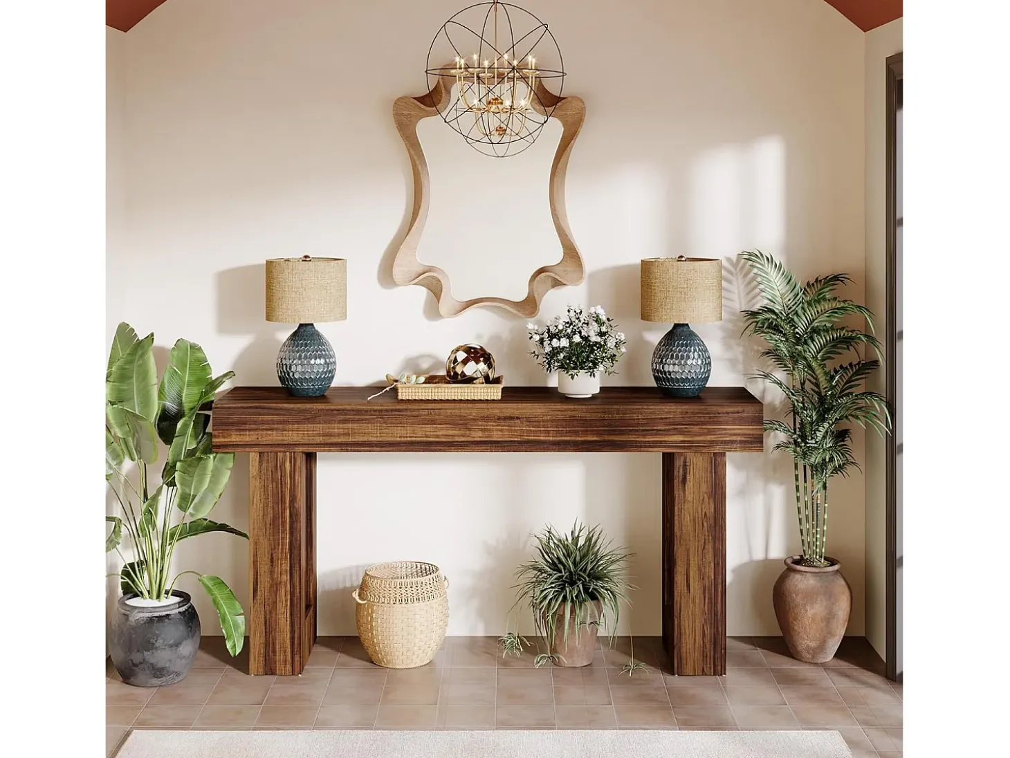 Mesa de consola rectangular de 160 cm de largo, mesa baja detrás del sofá, mesa de estilo rústico para la entrada, el pasillo, el salón (marrón rústico)