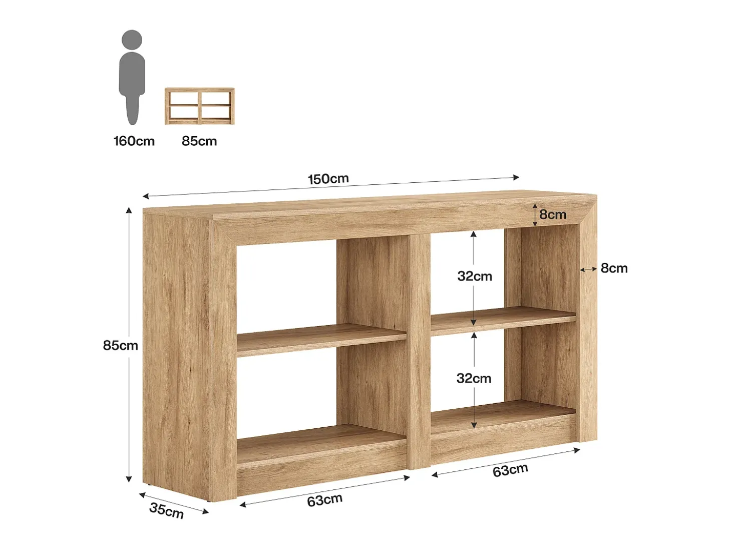 Mesa de entrada de 150 cm con estante de 2 niveles, diseño de silueta rectangular, mesa consola de sofá