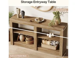 Mesa de entrada de 150 cm con estante de 2 niveles, diseño de silueta rectangular, mesa consola de sofá