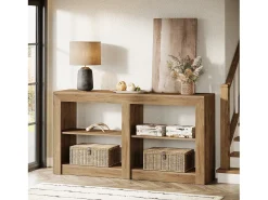 Mesa de entrada de 150 cm con estante de 2 niveles, diseño de silueta rectangular, mesa consola de sofá