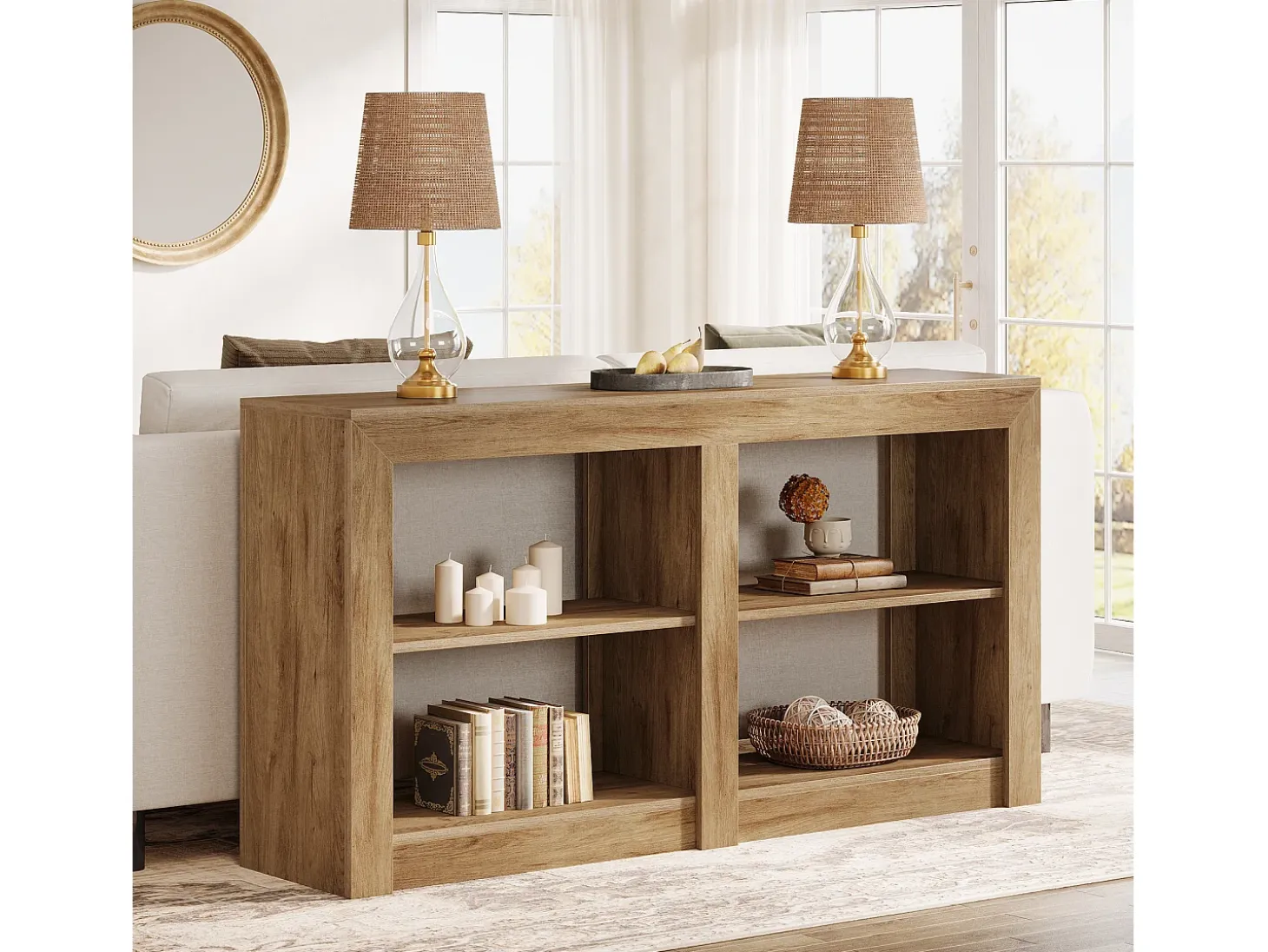 Mesa de entrada de 150 cm con estante de 2 niveles, diseño de silueta rectangular, mesa consola de sofá