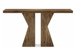 Mesa de entrada de estilo rústico, mesa consola detrás del sofá, mesa de pasillo estrecha, mesa de entrada con marco en forma de K para entrada, sala de estar, marrón rústico de 140 cm