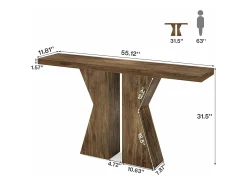 Mesa de entrada de estilo rústico, mesa consola detrás del sofá, mesa de pasillo estrecha, mesa de entrada con marco en forma de K para entrada, sala de estar, marrón rústico de 140 cm