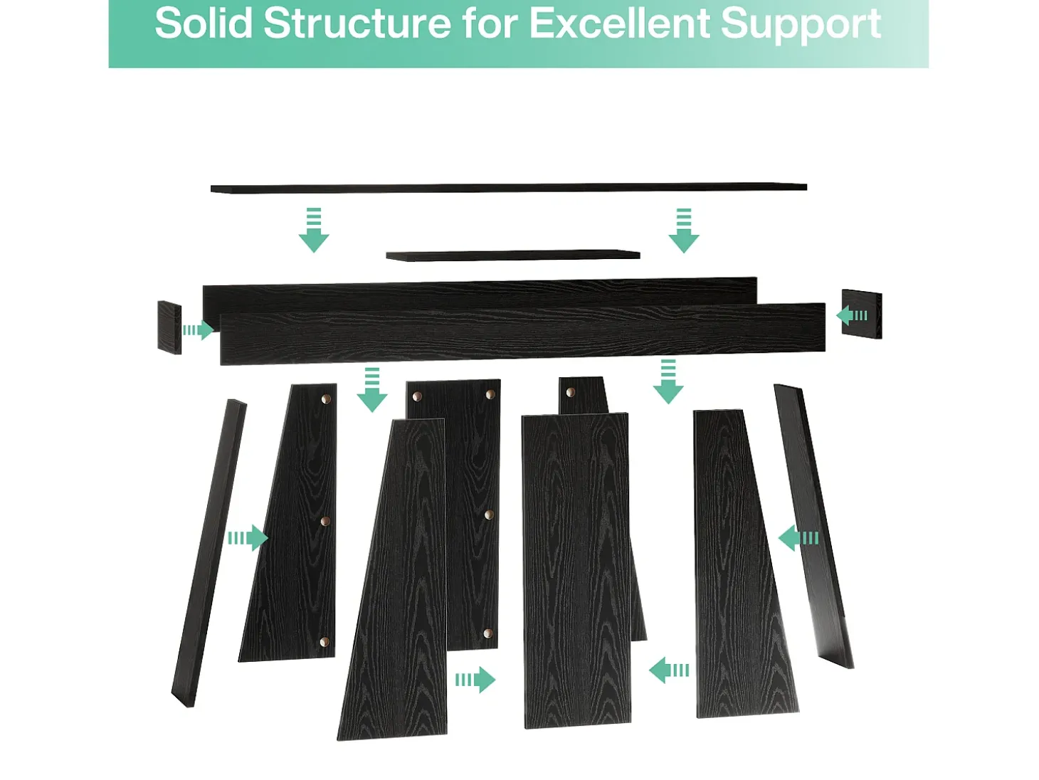Mesa de entrada, mesa consola moderna negra de 160 cm con base trapezoidal para sala de estar