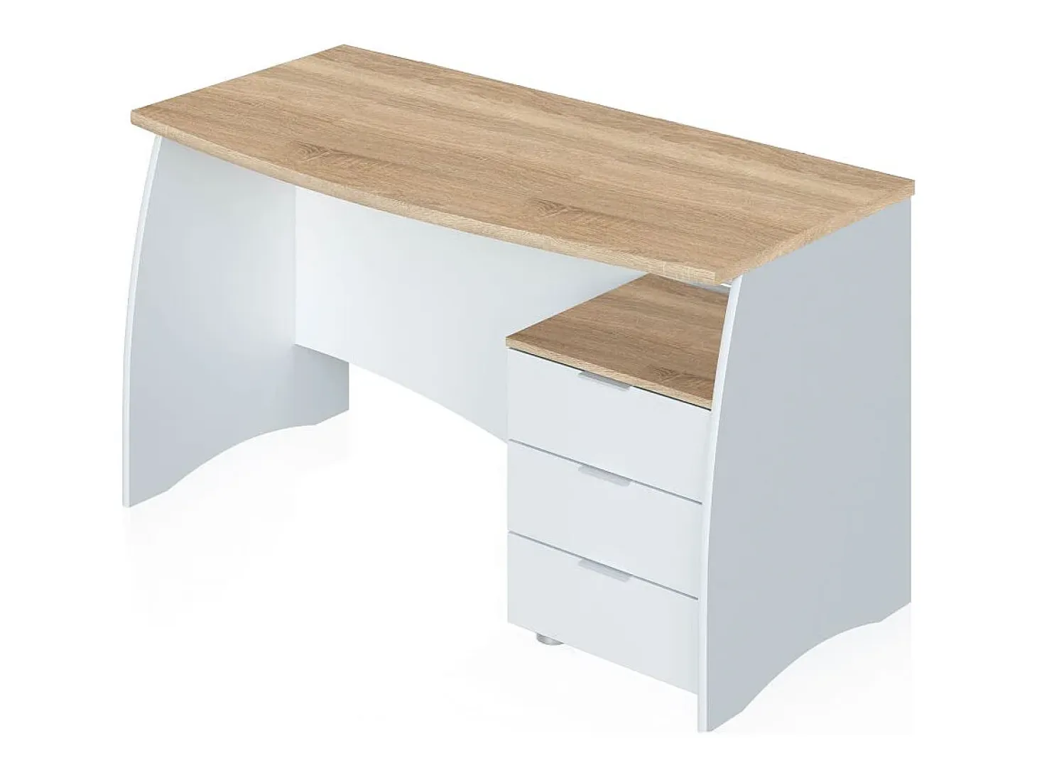 Mesa de escritorio Elan 3 cajones Blanco Artik (Blanco Mate) - Roble Canadian