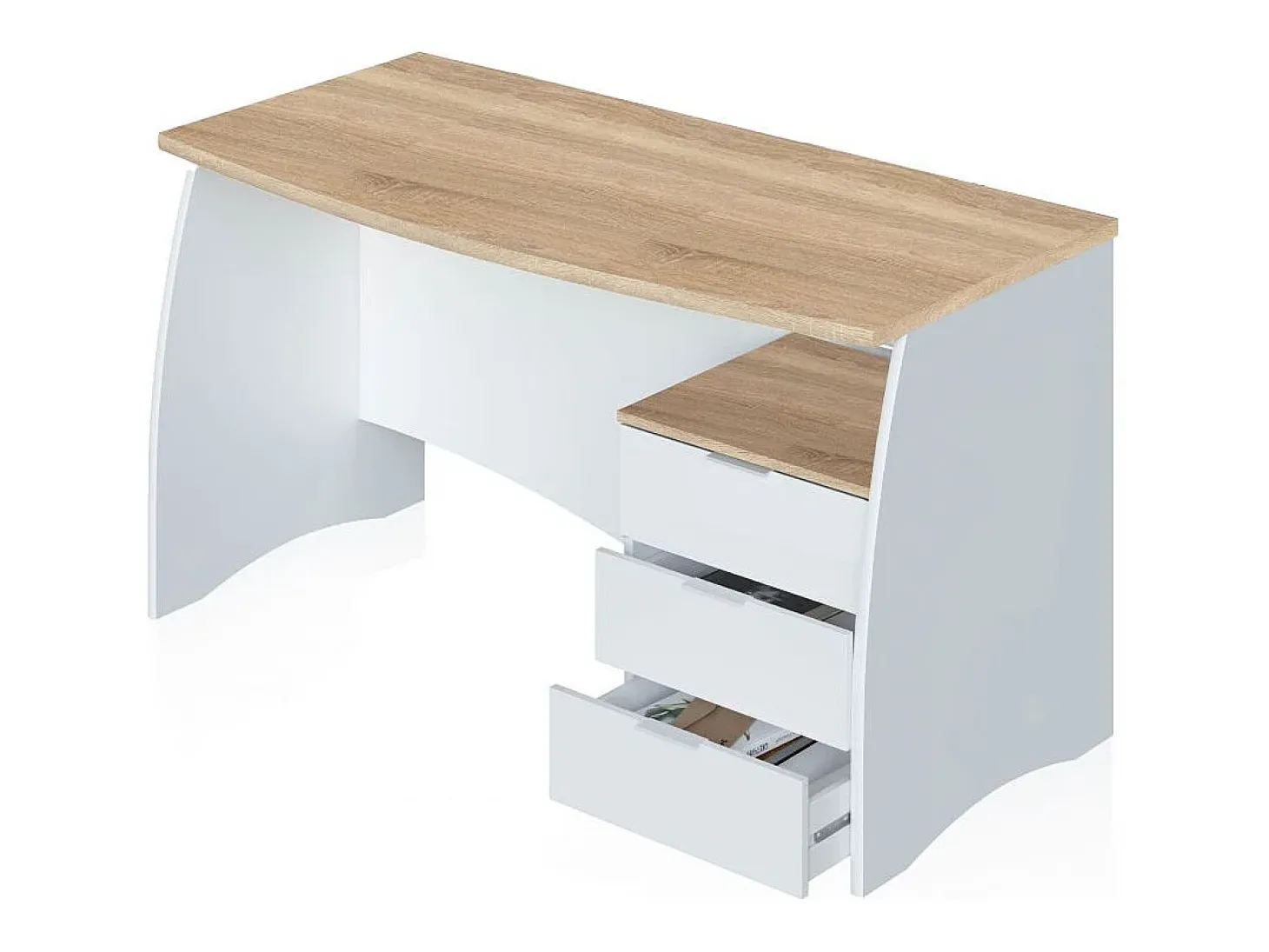 Mesa de escritorio Elan 3 cajones Blanco Artik (Blanco Mate) - Roble Canadian
